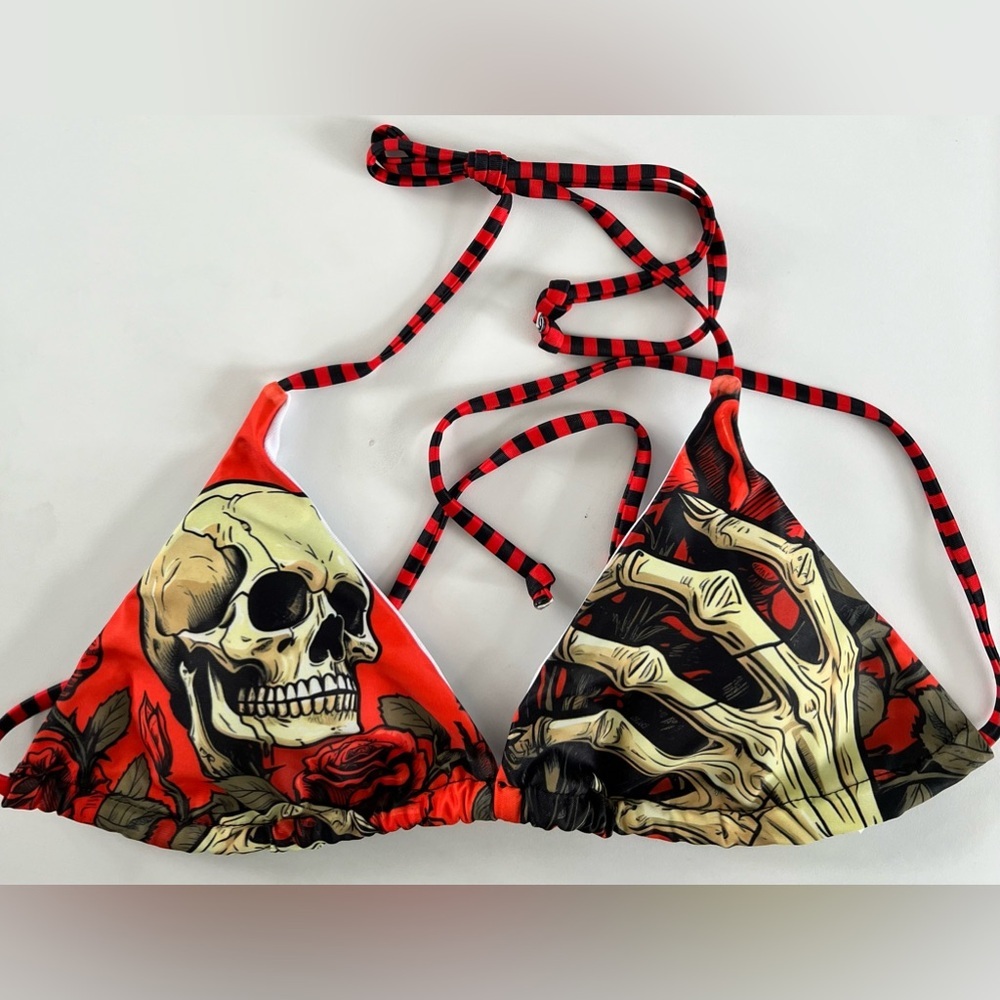 Red Skull Rose Halter Bikini Set - Picture 2 of 9